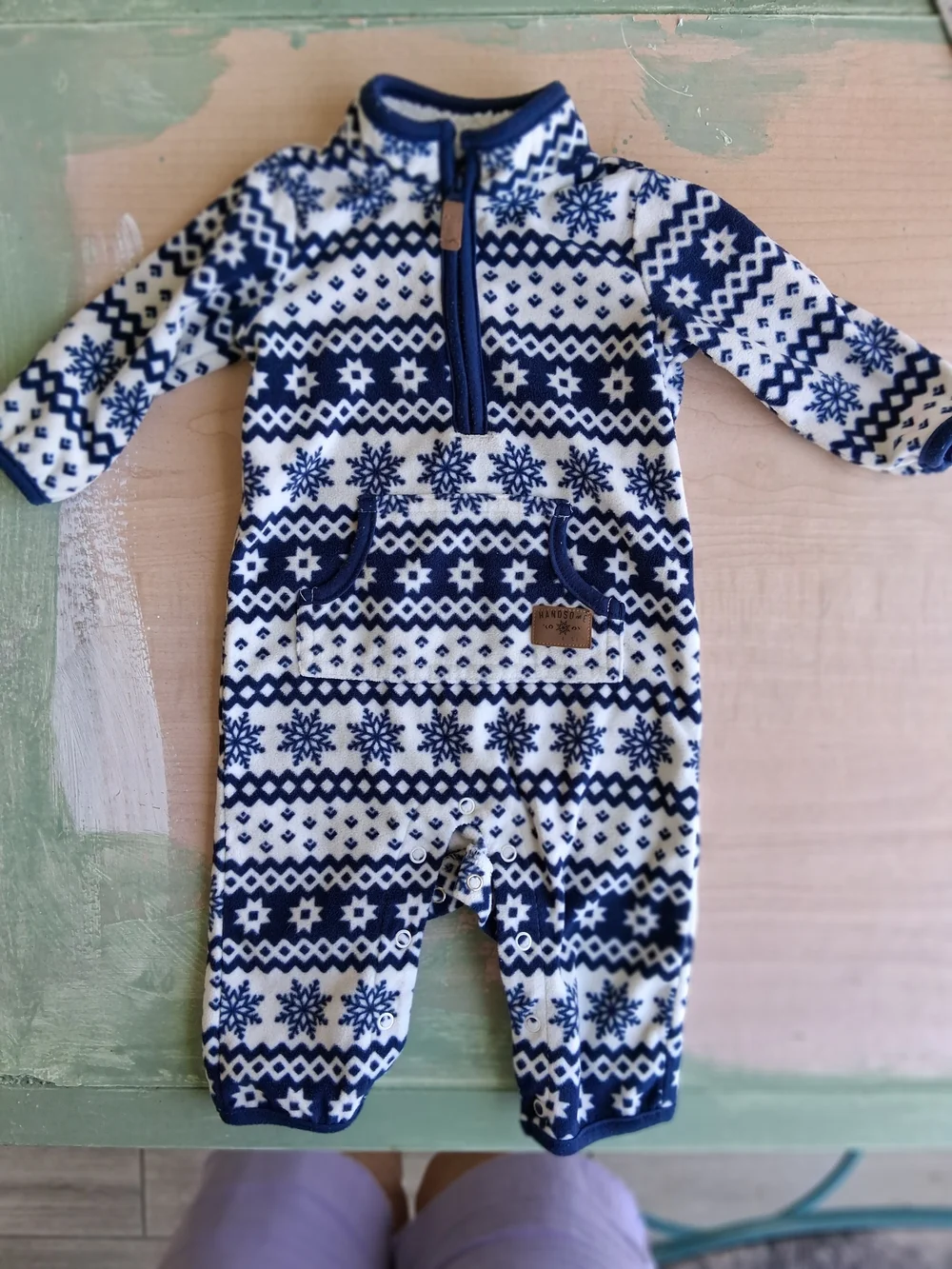 Carter's Navy and White Snowflake Fleece Footie 6 Months